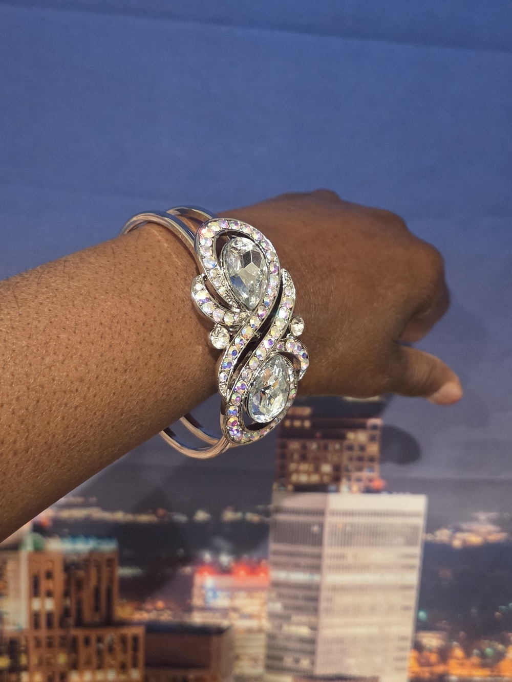 Crystal Teardrop Silver-Tone Cuff Bracelet - Women Jewelry